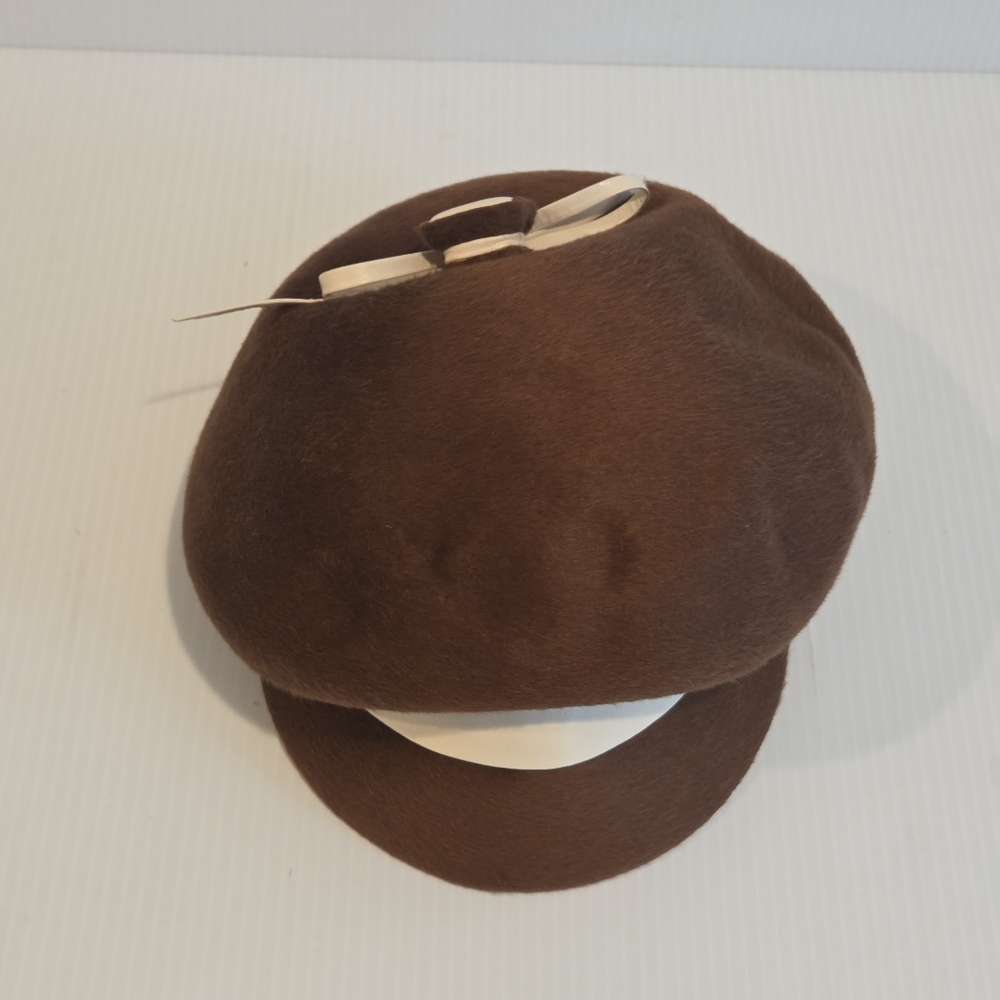 Vintage Ladies Hat Leslie James Felt Hat Copper Red 1950s 1970s Fedora Beret - Picture 8 of 14